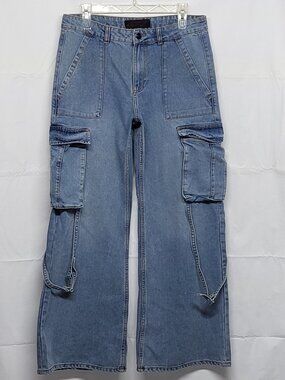 Love For Humanity Womens Cargo Jeans Wide Leg 7/28 (Fits 32 X 30 ) Straps Skater